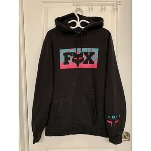 Fox Racing Hoodie XL Nuklr Vaporwave Image Black Pink Teal 90s Moto Streetwear